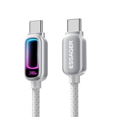 ESSAGER 디스플레이 C-C타입 240W 5A E-Marker 칩 고속 충전 케이블, 실버, 1m 실버, 1m