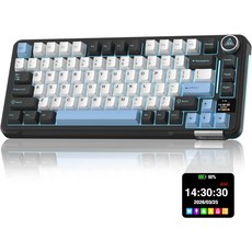 솔라카카 A75 프로 블랙 게이밍 키보드 75% 무선 기계식 화면 및 노브 RGB 백라이트 핫 스왑 가능 개스킷 PCMin용 PBT 사전 윤활, BlackBluewhite