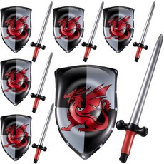 Poen 12 Pcs Inflatable Sword and Shield Knight Party Favors Set Blow up Medieval for Prince Decora