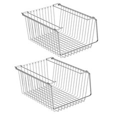 블리츠랩스 와이어 보관 바구니 쌓을 수 있는 냉장고 정리함 튼튼한 금속 빈 주방 옷장 욕실 캐비닛 손잡이가 보관용 - 3개 세트, 2 PACK, 14''L x 10.6''W