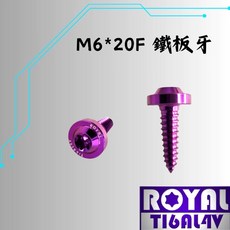 ROYAL 鈦合金螺絲 M6*20F 鐵板牙 飛碟頭型 皇家紫, 1個
