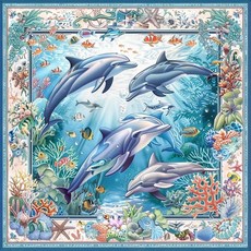 돌핀스 물고기의 일반적인 바다 풍경 DIY 11CT 스탬프 크로스 키트 초보자용 쉬운 바늘 포인트 자수 카운트 아트 공예 벽 장식용 14x14인치(2)