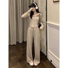 連帽長袖外套闊腿長褲休閒套裝