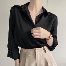 여성 베이직한 셔츠 직장인 출근룩 오피스룩 검정셔츠 검정 긴팔 블랙 남방 코디 여자
