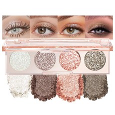 4가지 색상 펄 화이트 & 로즈 골드 블루 글리터 쉬머 스파클 아이섀도우 팔레트 메이크업 뉴트럴 크림 쿼드 팔레트 나이든 여성을 위한 고발색 방수 337143, A01#펄 화이트 & 로즈 골드 & 골드 & 블루 글리