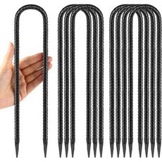 12인치 트램폴린 바람 방지 말뚝 내구성 강한 U자형 지면용 8개 세트 고정 앵커 키트 그네 및 축구 골대용 아연도금 강철 검은색, U-12"x5/16"-08pcs, U Shape-Black