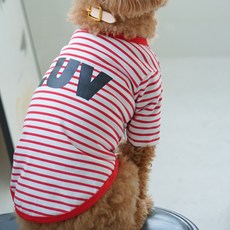 유앤펫 러브 스트라이프 티셔츠 견주 커플룩 중형견 대형견옷(강아지용), 1개, 레드