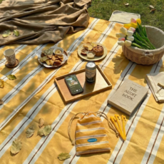 DUGN 초경량 휴대용 방수 스트라이프 감성 피크닉매트 돗자리, 노랑이