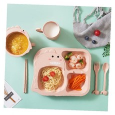 식사 훈련 공룡 캐릭터 분리형 흡착 식판 이유식 그릇 어린이 급식 안전 식탁, 1개, 2공룡식판세트-핑크