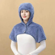 睡覺肩頸保暖帶帽護頭坎肩珊瑚絨披肩玩手機護肩，柔軟親膚，保暖舒適，解放雙手