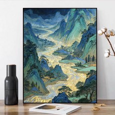 中國風DIY油畫填色 臥室房間裝飾畫, F380千里江山06 30 40單畫布 配顏料畫筆, 1個