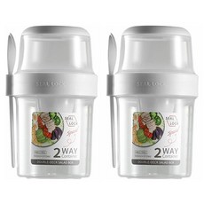 씰락 휴대용 이중 샐러드 컵 스푼 포함 일반도시락, 2개, 310ml + 560ml 흰색