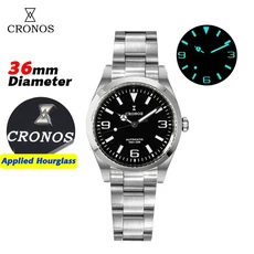 Cronos 36mm EX 남자 시계 NH35 식 방수 10Bar 사파이어 팔찌 손목 L6019