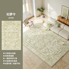 DIU 地毯客廳綠色法式復古風免洗可擦臥室牀邊毯輕奢防水防污沙發地墊, 1個, S仿羊絨-如夢令