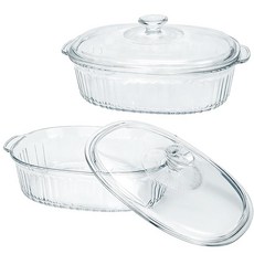 오븐용 뚜껑이 있는 유리 캐서롤 베이킹 접시 2팩 1.9L(1.9쿼트) 및 2.8L(3쿼트) 골지 타원형 서빙 베이크웨어 세트 라자냐 캐서롤 남은 음식 요리 주방용 3, 오븐용 뚜껑이 있는 유리 캐서롤 베이킹 접시 2팩, 1