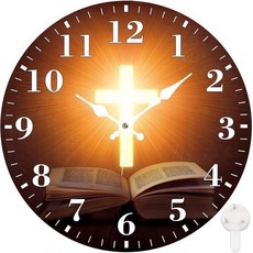 Identiy 원형 벽시계 무소음 배터리 작동 블루밍 해바라기 밭 30.5cm(12인치) 논틱 읽기 쉬운 디스플레이 원형 아날로그 벽시계 사무실 침실 거실 및 주방용 장식, 홀리 크로스 성경