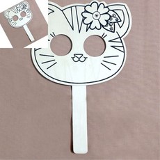 사땨 나무손잡이가면 고양이 만들기수업 미술재료 만들기세트