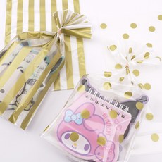 IDG OPP 골드 도트 스트라이프 선물 포장지 바닥M 2입 연말 생일선물 포장재 비접착식 봉투