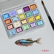 熱銷 瑕疵珠光水彩顔料金銀粉國畵唐卡書法美甲彩繪固體水彩特價處理, 微微瑕20個顏色隨機不重複各1ml,【關注店鋪】送水筆