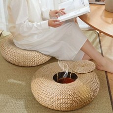 艾灸蒲團坐墊：草藤編織家用全身經絡熏蒸儀，舒適坐灸器具，腹灸艾灸凳, 1個, 艾灸蒲团,直径40cm*高10cm【不带炉子和艾柱