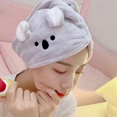초강력 흡수 헤어 타월 캐릭터 극세사 수건 머리건조타올, 코알라 그레이, 4개