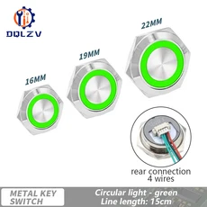 16/19/22mm 전선 포함 숏 스트로크 방수 금속 푸시 버튼 스위치 1NO 순간 자체 재설정 Led 조명 12-24V, 02 16MM, 02 Green light, 01 12-24V