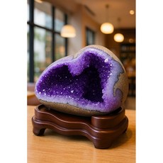 開口笑原皮紫水晶洞 虎牙晶花擺件 含底座, 紫水晶