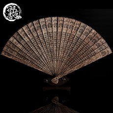 沉香扇子 越南芽莊天然5A木折扇 甜涼香 精美鏤空雕刻 擺件禮盒裝, 3A級沉香摺扇, 1個