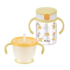 Richell 利其爾 寶寶學習吸管杯 訓練杯 兒童水杯 可愛小雞圖案, 小雞咕咕, 1套, 350ml