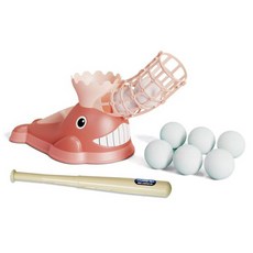 可愛鯨魚造型兒童自動投球器，安全軟球棒球玩具，戶外運動親子互動遊戲, 紅色, 1個
