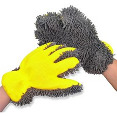 QMX 세차 미트 마이크로파이버 스크래치 프리 프리미엄 샤닐 울트라 소프트 장갑 두꺼운 내부 코팅 스월 마감 5-핑거 디자인 디테일로 브러시 청소 2팩 옐로우, Car Wash Mitt Yellow 2p