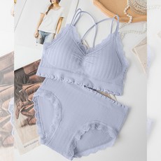 MZ 시크릿 노와이어 프릴 레이스 브라 팬티 속옷 세트