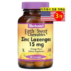 블루본넷뉴트리션 EarthSweet 츄어블 아연 사탕 오렌지 15mg 60정, 3개