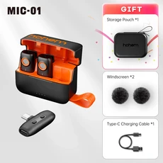 Hohem MIC-01 무선 라발리에 마이크 소음 차단 녹음 20 시간 배터리 수명 안드로이드 라이브 스트리밍용, 01 빠른, 01 2TX plus 1RX TypeC