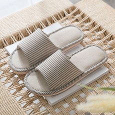 바른 하루종일 편안한 컴포트 면 린넨 스트라이프 슬리퍼, 1개, 딥그레이