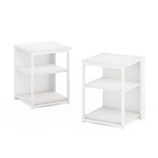 Furinno CAMNUS 사이드 테이블 오픈 선반이 있는 2단 모던 메탈 프레임 엔드 테이블 나이트 스탠드 침대 옆 테이블 거실 침실용 화이트, Solid White/White, 2-Pack, Metal Frame