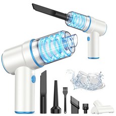 KMM 휴대용 자동차 진공청소기 10000PA 진공청소기 및 에어 더스터 120W 고출력 진공 무선 가정 자동차 사무실용 멀티 노즐 LED 조명으로 충전 가능한 핸드헬드, White & Blue