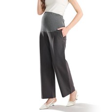 MomSelf 임산부 캐주얼 와이드 레그 팔라초 편안한 바지 카프리 의류 업무용 스포츠웨어 라운지 비즈니스 캐주얼 드레스 회색. 0-2