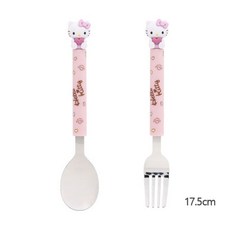 韓國 lilfant 凱蒂貓304不鏽鋼兒童餐具組 多款選擇, 1個, 立體湯叉, 粉紅色, 學習筷、湯匙、叉子、水杯