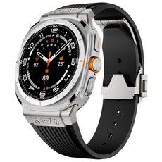 호환 갤럭시워치 울트라 실리콘 스트랩 타타늄 메탈 버클 일체형 스포츠밴드, 블랙/티타늄, 1개