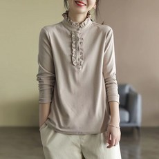 루스리더 여성니트 패턴 투 컬러 라운드 긴팔니트 E455