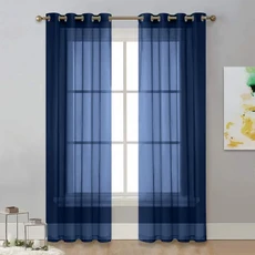 1pc 현대 단색 쉬어 커튼 거실 침실 집 창 화면 그로멧 상단에 대 한 창 커튼, W100 X H130CM 1PC, Grommet Top, Navy Blue
