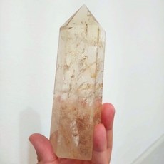 每日出貨 黃膠白水晶柱 內含紅黃銅 多處彩虹光 爆彩