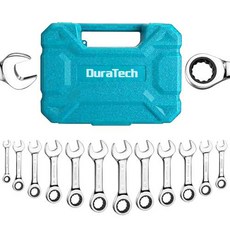 DURATECH 스터비 라쳇 렌치 세트 12종 미터 규격 8-19mm 72톱스 CR-V 스틸 소형 라쳇 콤비네이션 렌치 프리미엄 보관 케이스 포함, 1세트