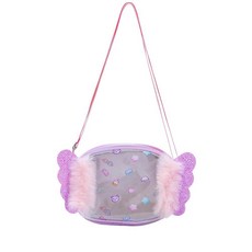 아동용 크로스바디 지갑 여아용 글리터 핸드백 귀여운 캔데이 모피 플러시 투명 미니 숄더백 퍼플. 원사이즈