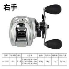 VENTO 路亞水滴輪 超輕防炸綫磁力剎 泛用輪 金屬遠投微物輪 魚綫輪漁輪 REW1, 1個, FC2000右手銀黑