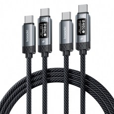 Toocki C타입-C타입 PD3.1 240W OLED 스크린 디지털 디스플레이 초고속 충전케이블, 2개, 블렉, 2m 2개, 블렉, 2m
