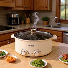 廠家下殺 32cm先科鴛鴦電火鍋家用大容量多功能一件式電煮鍋電熱火鍋禮品, 乳白色,32cm