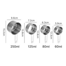 不鏽鋼量杯套裝 烘焙刻度計量杯, 1個, 原色量杯4件套