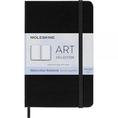 Moleskine 몰스킨 아트 수채화 노트 하드 커버 포켓 (8.9cm x 14cm(3.5 5.5인치)) 플레인/블랭크 블랙 60페이지